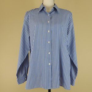Foxcroft Women’s Blue & White Striped Long Sleeve Blouse